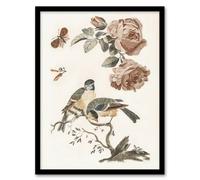Artery8 Roses Butterfly A Blue & Great Tit Teyler Framed Wall Art Print in White | Size: A3 Artery8 White A3