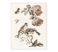Artery8 Roses Butterfly A Blue & Great Tit Teyler Wall Art Poster Print in White | Size: W12" x H16" Artery8 White W12" x H16"