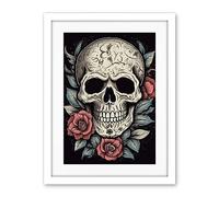 Artery8 Roses Skull Old School USA Tattoo Ink Body Art Rockabilly Americana 50s Artwork Framed Wall Art Print 18X24 Inch