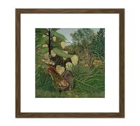 Artery8 Rosseau Fight Between A Tiger & A Buffalo 1908 8X8 Inch Square Wooden Framed Wall Art Print Picture with Mount in Brown Artery8 Brown