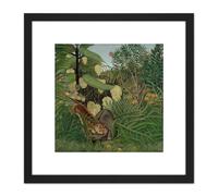 Artery8 Rosseau Fight Between A Tiger & A Buffalo 1908 8X8 Inch Square Wooden Framed Wall Art Print Picture with Mount in Black Artery8 Black