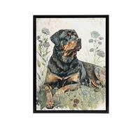 Artery8 Rottweiler Dog Laying In Wildflowers Framed Canvas Wall Art Print | Size: W24" x H32" Artery8 Multicolor W24" x H32"