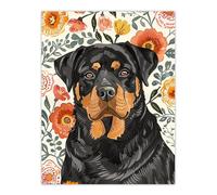 Artery8 Rottweiler Dog Lover Bright Floral Pet Portrait Living Room Large Wall Art Poster Print Thick Paper 18X24 Inch