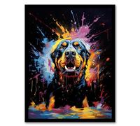 Artery8 Rottweiler Dog Lover Gift Pet Portrait Blue Orange Purple Artwork Painting Artwork Framed Wall Art Print A4