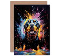 Artery8 Rottweiler Dog Lover Gift Pet Portrait Blue Orange Purple Artwork Painting Sealed Greeting Card Plus Envelope Blank inside