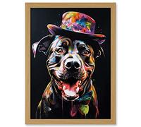 Artery8 Rottweiler in Bow Tie and Multicoloured Top Hat Artwork Framed A3 Wall Art Print