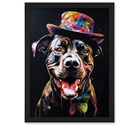 Artery8 Rottweiler in Bow Tie and Multicoloured Top Hat Artwork Framed A3 Wall Art Print