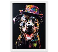 Artery8 Rottweiler in Bow Tie and Multicoloured Top Hat Artwork Framed A3 Wall Art Print