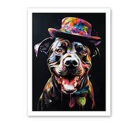 Artery8 Rottweiler in Bow Tie and Multicoloured Top Hat Artwork Framed Wall Art Print 18X24 Inch