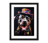Artery8 Rottweiler in Bow Tie and Multicoloured Top Hat Artwork Framed Wall Art Print 18X24 Inch