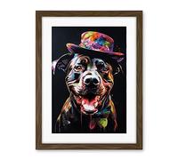 Artery8 Rottweiler in Bow Tie and Multicoloured Top Hat Artwork Framed Wall Art Print 18X24 Inch