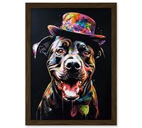 Artery8 Rottweiler in Bow Tie and Multicoloured Top Hat Artwork Framed Wall Art Print A4