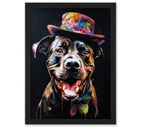 Artery8 Rottweiler in Bow Tie and Multicoloured Top Hat Artwork Framed Wall Art Print A4