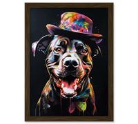 Artery8 Rottweiler in Bow Tie and Multicoloured Top Hat Artwork Framed Wall Art Print A4