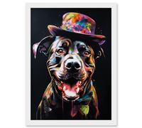 Artery8 Rottweiler in Bow Tie and Multicoloured Top Hat Artwork Framed Wall Art Print A4