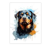 Artery8 Rottweiler Lovers Gift Watercolour Pet Portrait Painting Artwork Extra Large XL Wall Art Poster Print