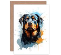 Artery8 Rottweiler Lovers Gift Watercolour Pet Portrait Painting Artwork Sealed Greeting Card Plus Envelope Blank inside