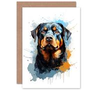 Artery8 Rottweiler Lovers Gift Watercolour Pet Portrait Painting Artwork Sealed Greeting Card Plus Envelope Blank inside