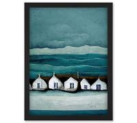 Artery8 Row Of White Fisherman Cottages Isle Of Jura Artwork Framed Wall Art Print A4 in Black Artery8 Black