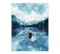Artery8 Rowing Boat Blue Watercolour Coastal Landscape Living Room Large Wall Art Poster Print Thick Paper 18X24 Inch