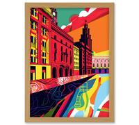 Royal Albert Dock Liverpool Waterfront Pop Art Artwork Framed Wall Art Print A4 Artery8 Light Oak One Size