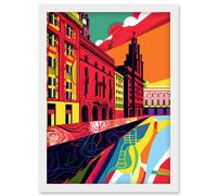 Royal Albert Dock Liverpool Waterfront Pop Art Artwork Framed Wall Art Print A4 Artery8 White One Size