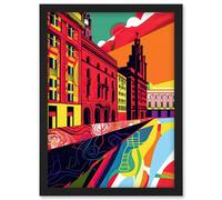 Artery8 Royal Albert Dock Liverpool Waterfront Pop Art Artwork Framed Wall Art Print A4 in Black Artery8 Black