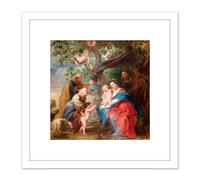 Artery8 Rubens The Holy Family Under An Apple Tree Painting 8X8 Inch Square Wooden Framed Wall Art Print Picture with Mount in White Artery8 White