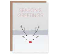 Artery8 Rudolph Red Nose Reindeer In Snow Bright Modern Christmas Card in Light Grey Artery8 Light Grey
