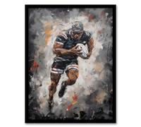 Artery8 Rugby Fan Artwork World Cup Forward With Ball Action Painting For Him Man Cave Artwork Framed Wall Art Print A4