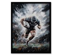 Artery8 Rugby Forward Powering Through Action Artwork For Him Rugby Fan Man Cave Artwork Framed Wall Art Print 18X24 Inch