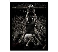 Artery8 Rugby Lineout Catch Action Photo Black White Sport Artwork Artwork Framed Wall Art Print A4