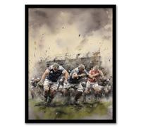 Artery8 Rugby Mud Bowl Pushing Forward Action Painting For Him Fan Man Cave Artwork Framed Wall Art Print A4