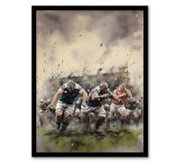 Artery8 Rugby Mud Bowl Pushing Forward Action Painting For Him Fan Man Cave Wall Art Print - A4 Size
