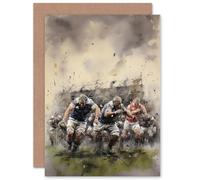 Artery8 Rugby Mudbowl Pushing Forward Action for Husband Him Dad Son Brother Birthday Thank You Congratulations Blank Art Greeting Card
