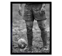 Artery8 Rugby Player Ball Mud Bowl Black White 12x16" Framed Art Print in Grey | Size: W12" x H16" Artery8 Grey W12" x H16"