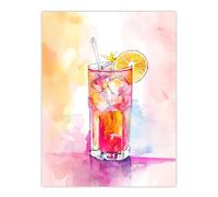 Artery8 Rum Punch Cocktail Pink Orange Watercolour Kitchen Large Wall Art Poster Print Thick Paper 18X24 Inch