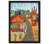 Artery8 Rural Train Station Folk Art Artwork Framed A3 Wall Art Print