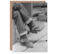Artery8 Russell Lee Boots & Spurs Vintage Photograph Art Greeting Card in Grey Artery8 Grey