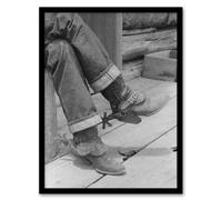 Artery8 Russell Lee Boots & Spurs Vintage Photograph Framed Wall Art Print in Grey | Size: A4 Artery8 Grey A4