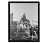 Artery8 Russell Lee Cowboy at Bean Day Rodeo Action Shot Framed Wall Art Print in Grey | Size: A4 Artery8 Grey A4