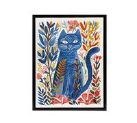Artery8 Russian Blue Cat Lover Folk Art Framed Canvas Wall Art Print | Size: W12" x H16" Artery8 Blue W12" x H16"