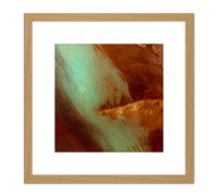 Artery8 Rust Smoke Green Lines Abstract 8X8 Inch Square Wooden Framed Wall Art Print Picture with Mount in Light Oak Artery8 Light Oak