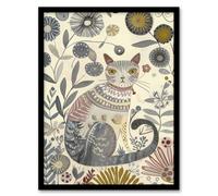 Rustic Cat Wildflower Field Bright Floral Pattern Framed Art Print Artery8 Beige A4