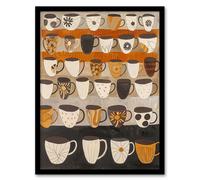 Artery8 Rustic Earthy Tea Coffee Mugs Folk Art Retro Framed Art Print in Brown | Size: A4 Artery8 Brown A4