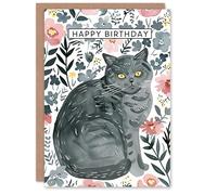 Artery8 Rustic Floral Pattern British Shorthair Cat Lover For Her Woman Birthday Card