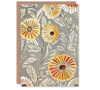 Artery8 Rustic Marigold Flowers Blue Yellow Simple Floral Birthday Art Card in Grey Artery8 Grey