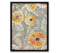 Artery8 Rustic Marigold Flowers Blue Yellow Simple Floral Wall Art Print - A4 Size