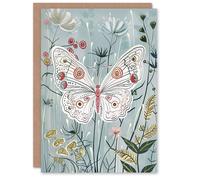 Artery8 Rustic Pattern Butterfly in Wildflowers Painting Birthday Art Card in Blue Artery8 Blue