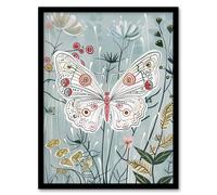 Artery8 Rustic Pattern Butterfly in Wildflowers Painting Living Room Artwork Framed Wall Art Print A4